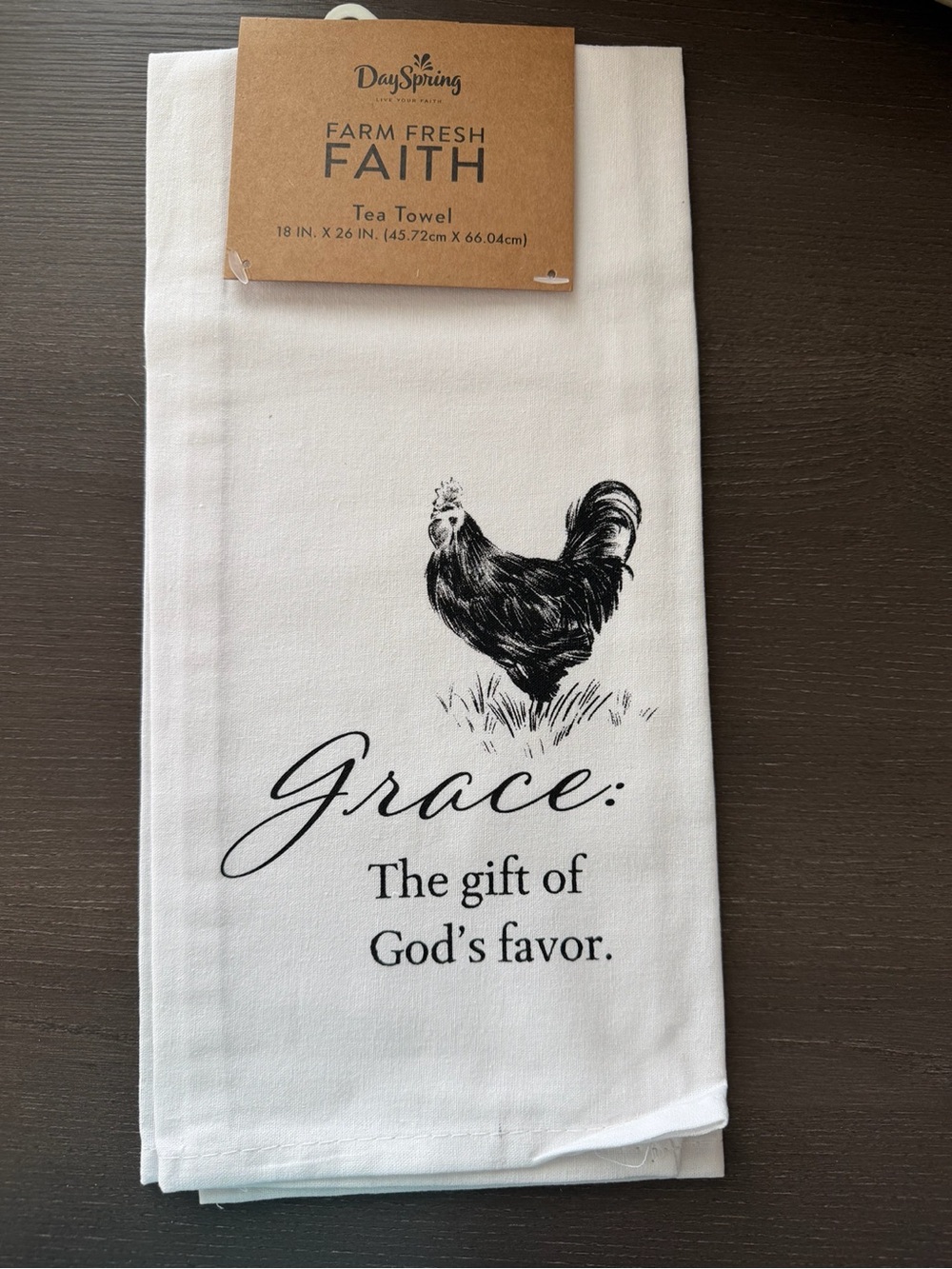 DaySpring Grace Rooster Christian Tea Towel 18x26 NWT